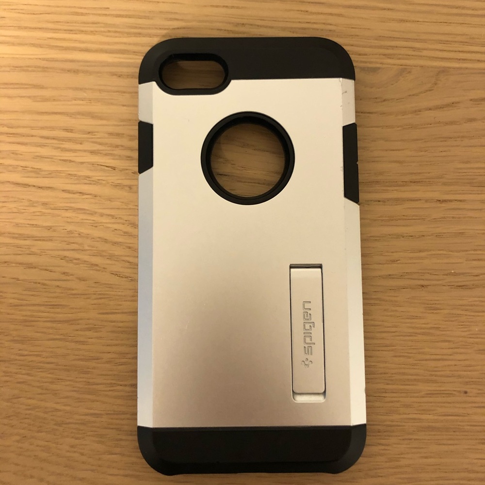 black and silver spigen protective phone case